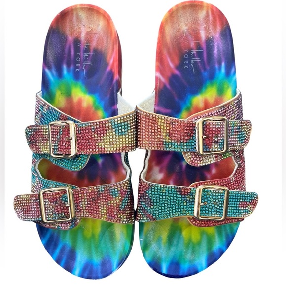 Nicole Miller Rainbow 🌈 Tie Dye Sandals - Picture 1 of 9